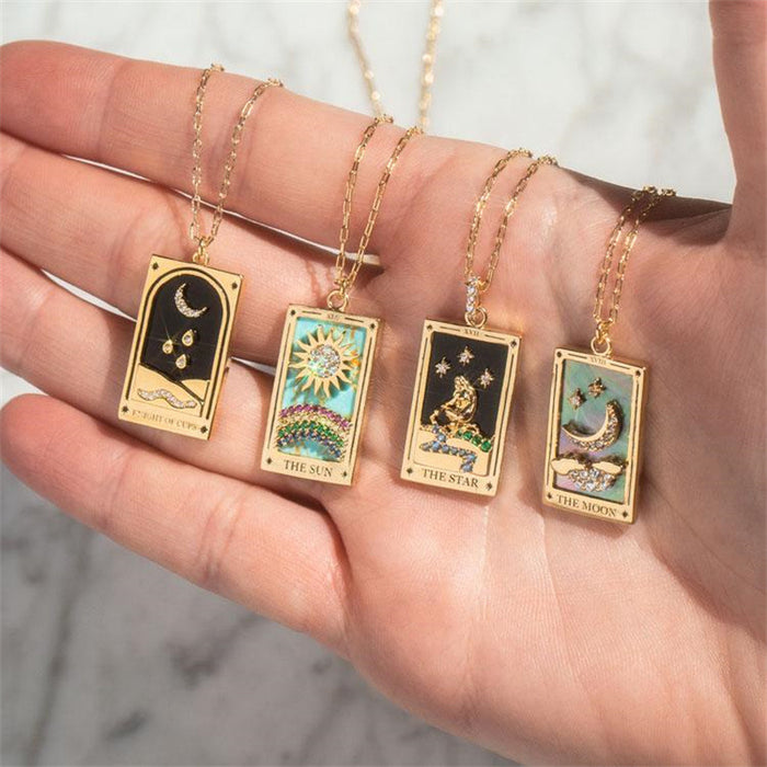 Wholesale Copper Tarot Sun Moon Star Enamel Pendant Necklace Trendy Jewelry Accessory