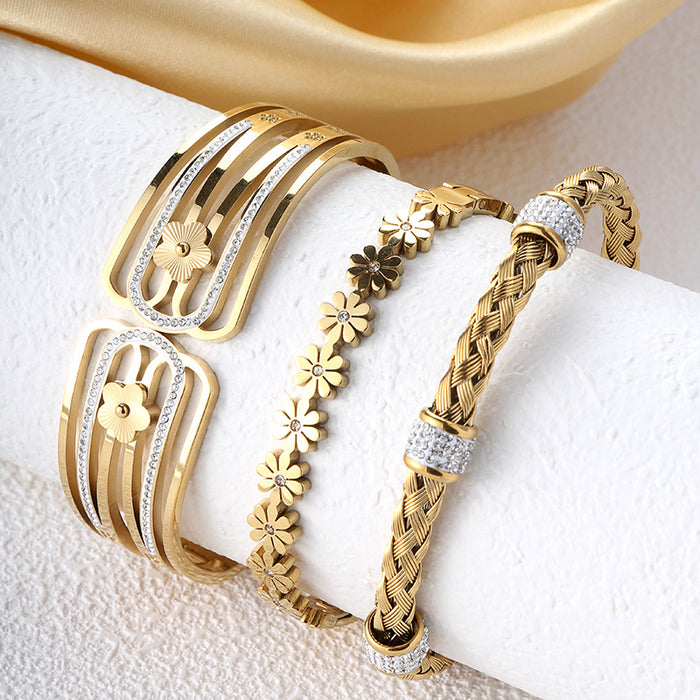 Wholesale Woven openwork zircon bangle set