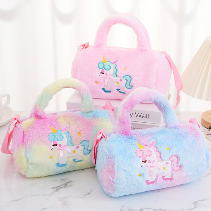 Wholesale Children's Cylindrical Shoulder Cute Butterfly Pony Handbag Plush Crossbody Bag