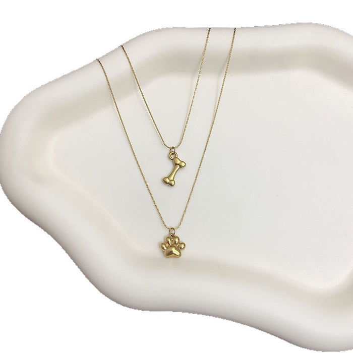 Wholesale Cute Dog Paw Print &  Bone /  Kitten Paw Pendant Stainless Steel Necklace