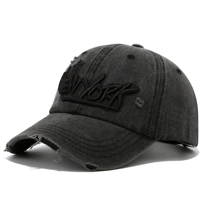 Wholesale  Ripped Hip-Hop Washed Baseball Cap for Men and Women New York Stereo Letter Embroidered Peaked Cap