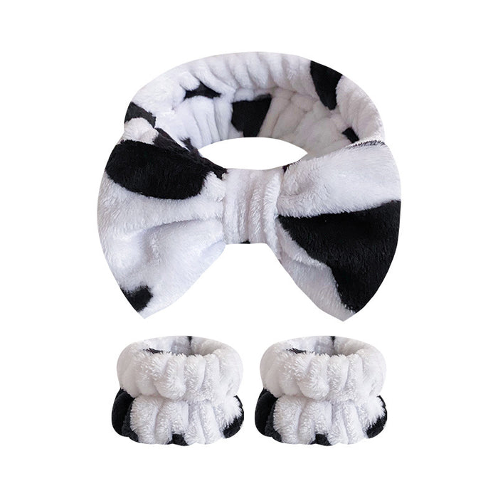 Wholesale Leopard Print Bow Striped Headband Wrist Strap Set Face Wash Mask Headband Flannel Hair Accessories