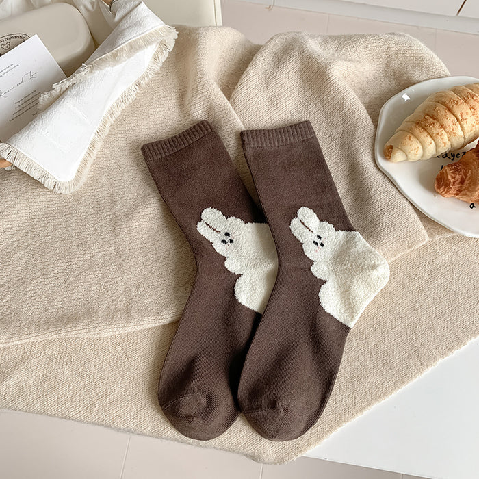 Wholesale Cute plush teddy bear socks, mid tube socks, trendy outerwear, versatile, pile up socks