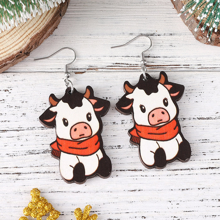 Wholesale Christmas Red f Cow Pendant Earrings