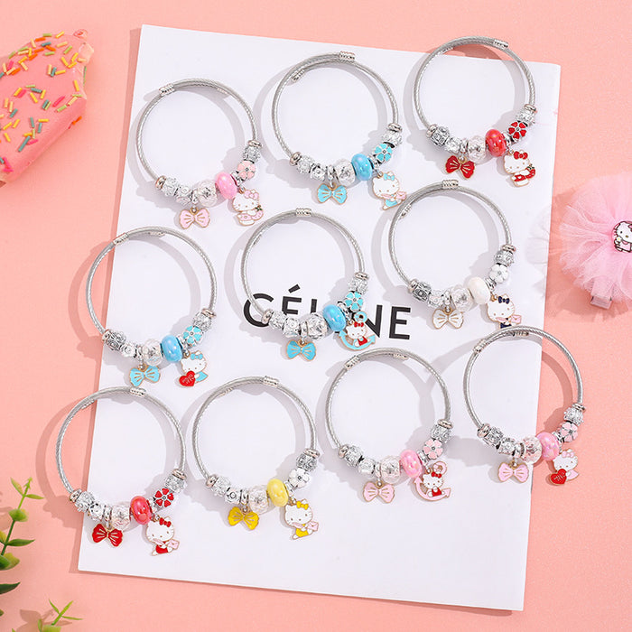 Wholesale Stainless Steel Silver DIY Cartoon Bow Opening Charms Bracelets