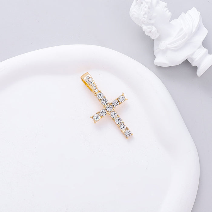 Wholesale Simple Cross Pendant Full Diamond Alloy Men's Necklace JDC-NE-QingR015