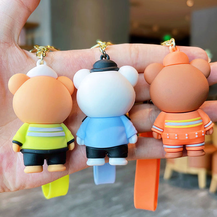 Wholesale PVC Cartoon Police Firefighter Bear Keychain Fashion Accessory Gift