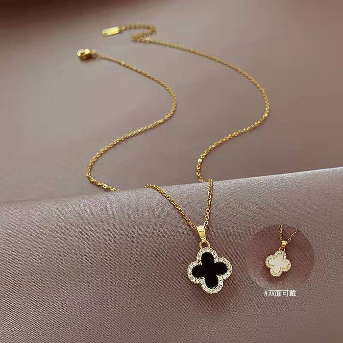 Wholesale Premium Four Leaf Clover Full Diamond Necklace, Light Luxury, Niche, Simple Fashion, Versatile Neck Chain, Clavicle Chain