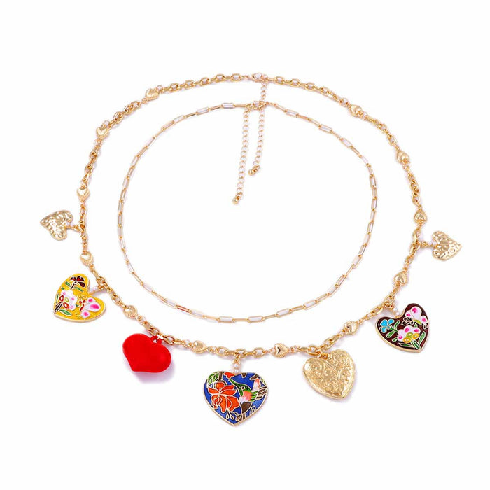 Wholesale Alloy Dropping Oil Multi-love Pendant Double-layer Stacked Chain Women's Necklace