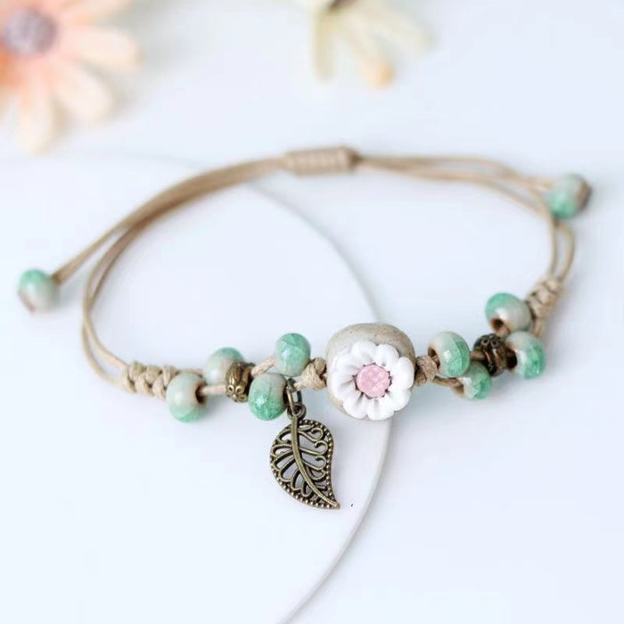 Wholesale Ceramic Flower Braided Bracelet JDC-BT-Luox002