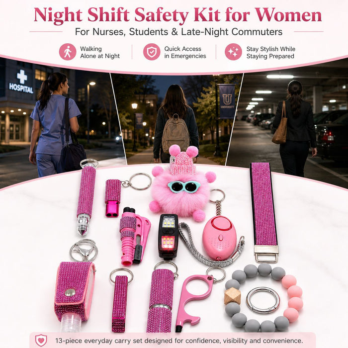 Wholesale 13 Piece Women S Night Safety Keychain Set Stainless Steel Commuting Casual Everyday Carry