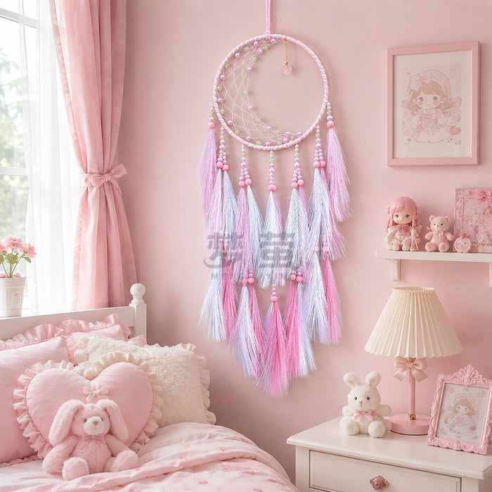 Wholesale Romantic Star Moon Dream Catcher Hand-Knitted Simulated Feather Wall Hanging Home Decor MOQ≥2