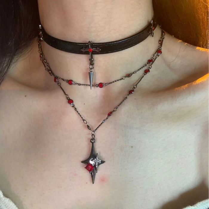 Wholesale Gothic Style Red Cross Necklace