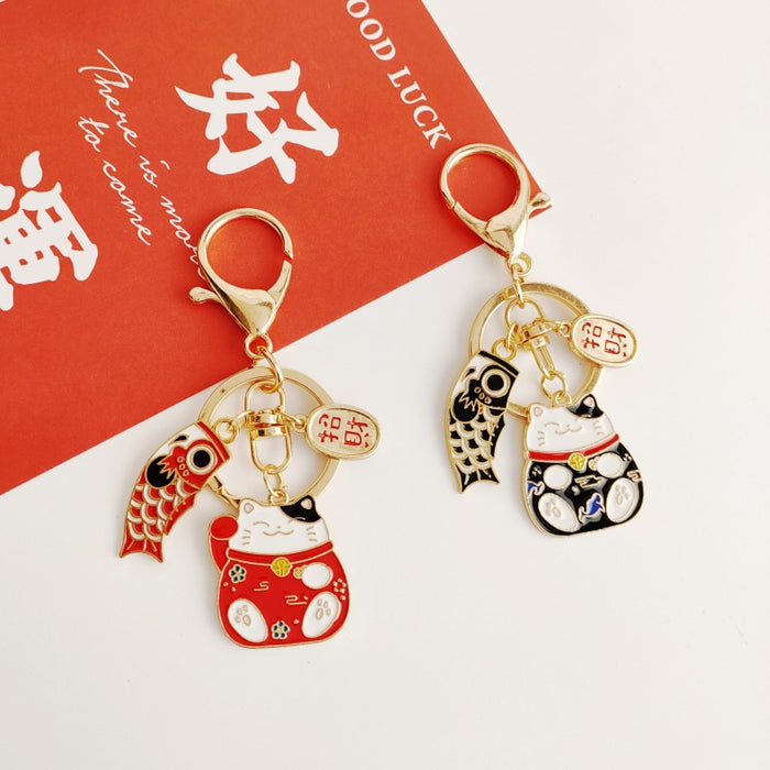 Wholesale Lucky Cat Metal Keychain Lucky Cat Lucky Key Pendant Ornament