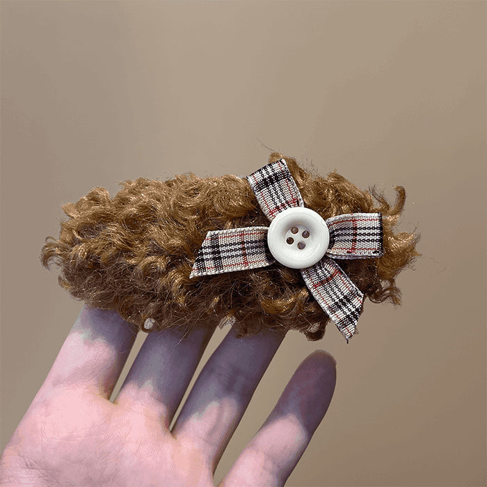 Wholesale Plush bow button hair clip