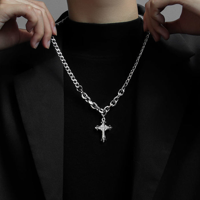 Wholesale Cross titanium steel necklace versatile hip-hop high-end sweater chain niche design accessories