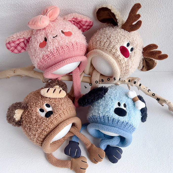 Wholesale Children' s hats and ves are integrated with cute children' s ear protection parent-child hats thickened