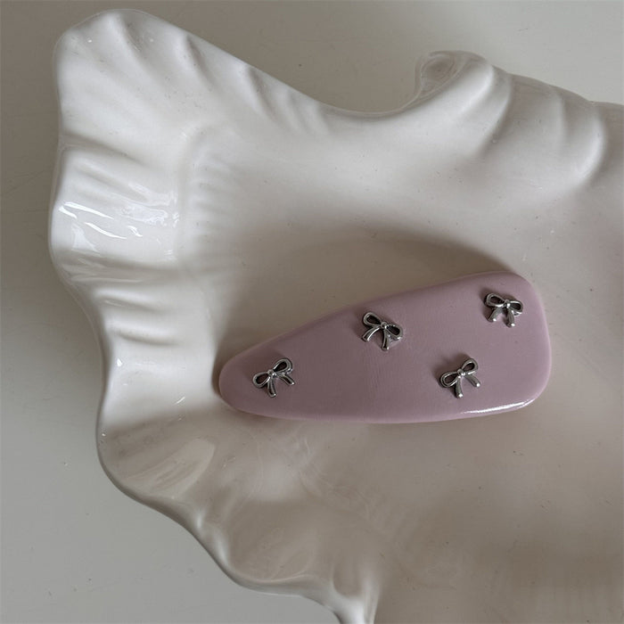 Wholesale Sweet Color Girl silver Small Bow Leather Hair Clips