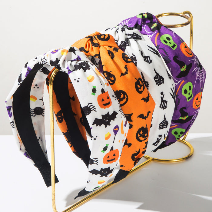 Wholesale  Cloth Hair Headband With Pumpkin Skull Print Party Hair Accessory For Festival Stylish Gift Boutique Resale