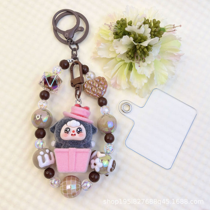 Wholesale Flocking sitting funny colorful beaded mobile phone chain keychain bag doll pendant accessories