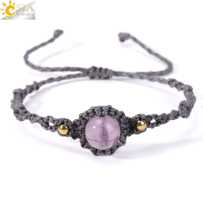 Wholesale Natural Crystal Amethyst Beaded Bracelet Handwoven Adjustable Design Office Lady Style Gift Jewelry