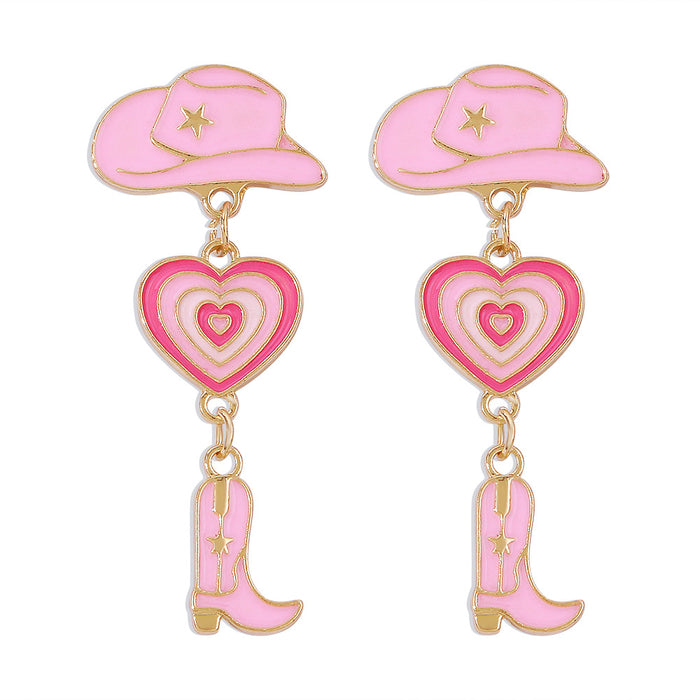 Wholesale of Western Cowboy Style Hats, Love Cowboy Boots, Drip Oil Multi Layer Alloy Earrings JDC-ES-QianDi026