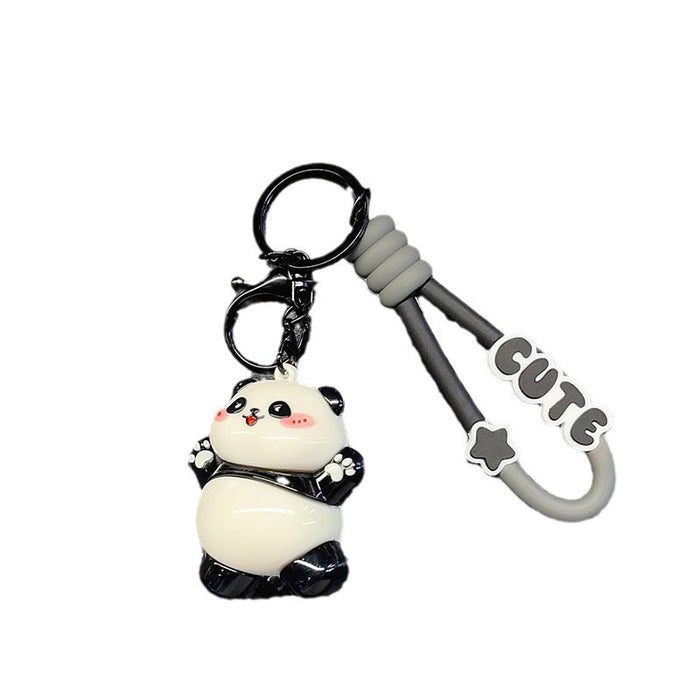 Wholesale panda key chain cute PVC doll couple school bag pendant car pendant