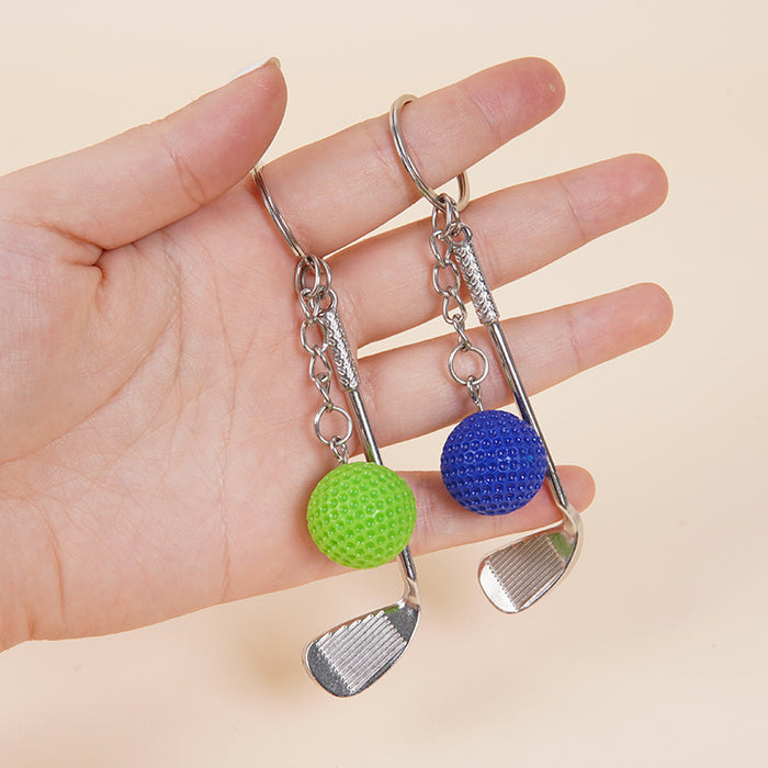 Wholesale Metal Golf Ball And Club Keychain Bag Charm Stylish Couple Gift Car Key Accessory MOQ≥2