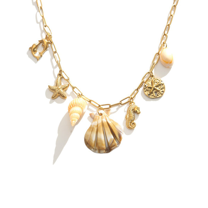 Wholesale Seashell and Starfish Clavicle Choker Necklace