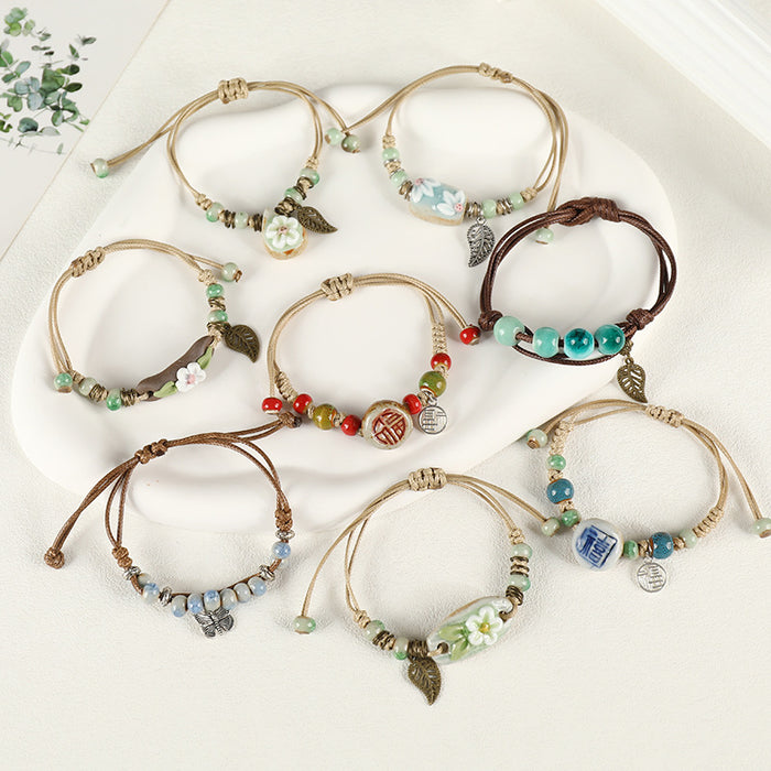 Wholesale Ceramic Flower Braided Bracelet JDC-BT-Luox002