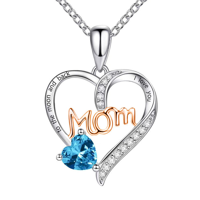 Wholesale Heart-shaped " MOM"  letter pendant necklace with rhinestones