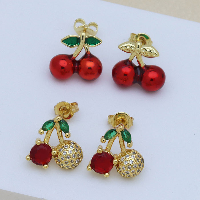 Wholesale Fruit strawberry cherry color drop oil earrings