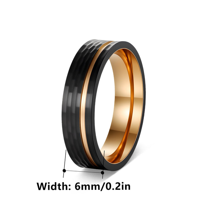 Wholesale 304 Stainless Steel Ring - Black &  Rose Gold Hammered Texture Couple Jewelry Gift