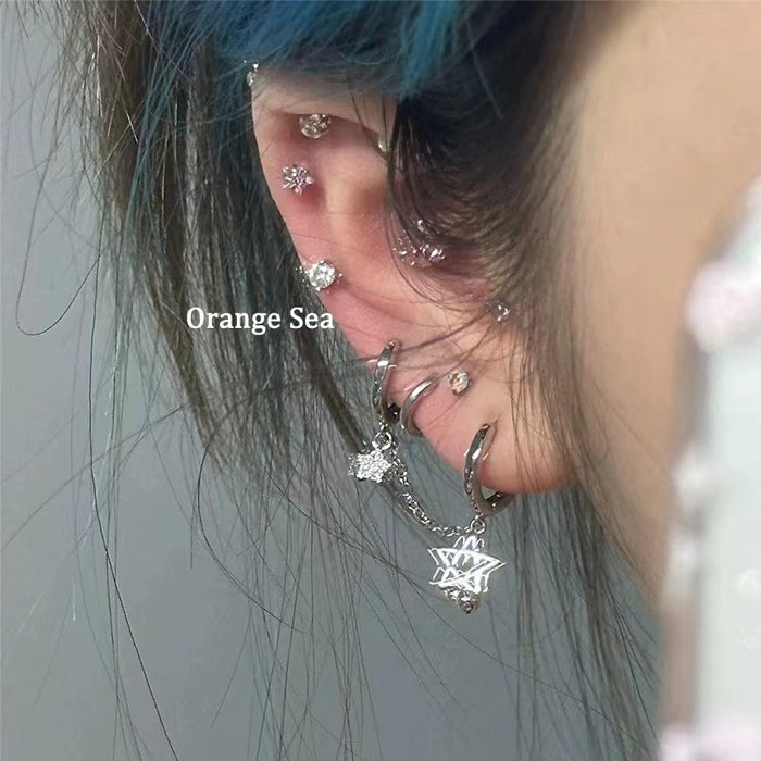 Wholesale Star Chain Double Ear Holes Ear Ring Stacked with Tassel Integrated Five-pointed Star