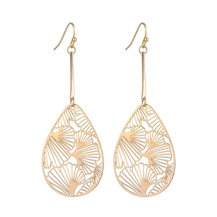 Wholesale Metal copper plate ginkgo leaf pattern hollow out light and thin style retro earrings women's long earrings