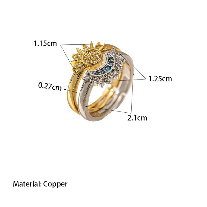 Wholesale  Sun and Moon Glory Stacked Women's Diamond Sun and Moon Opening Ring