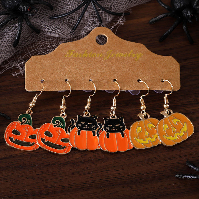 Wholesale  Black Cat Grimace Pumpkin Pendant Oil Drop Earrings Set  Party Earrings Gift