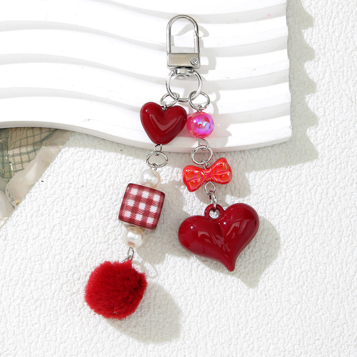 Wholesale Stylish Green Acrylic Beaded Keychain Heart Bag Charm Fashion Accessory Gift MOQ≥2