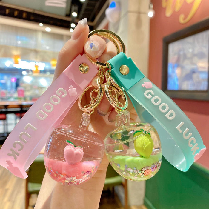 Wholesale Oil Floating Fruit Series Quicksand Apple Keychain JDC-KC-ShuoT010