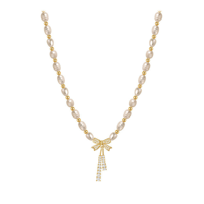 Wholesale New bow pearl pendant necklace with a light luxury and niche design, featuring a collarbone chain and elegant neck chain