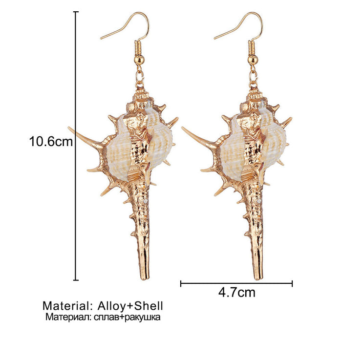 Wholesale  shell conch gold-plated edge earrings  beach conch pendant necklace