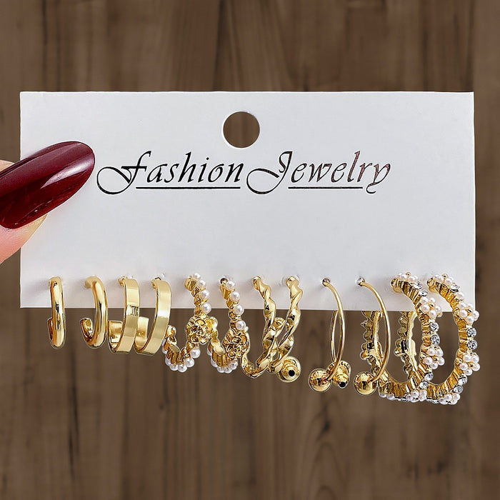 Wholesale Retro 6-piece creative heart-shaped rhinestone metal earrings