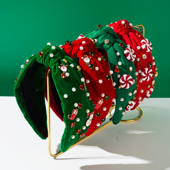 Wholesale Imitation Pearl Rhinestone Christmas Headband Santa Hair Fashion Accessory