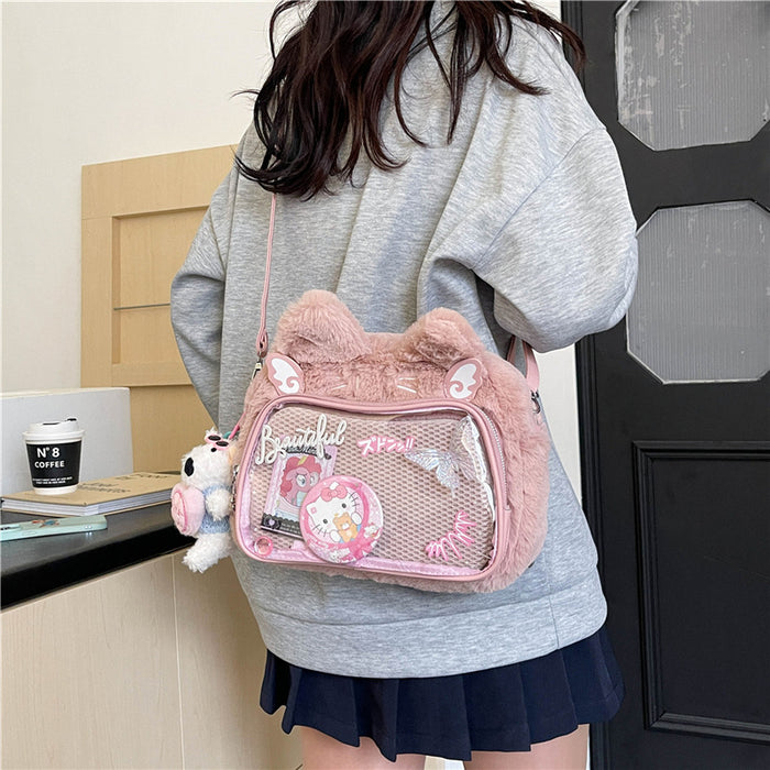 Wholesale Plush PU transparent anime-style backpack/ shoulder bag/ crossbody bag