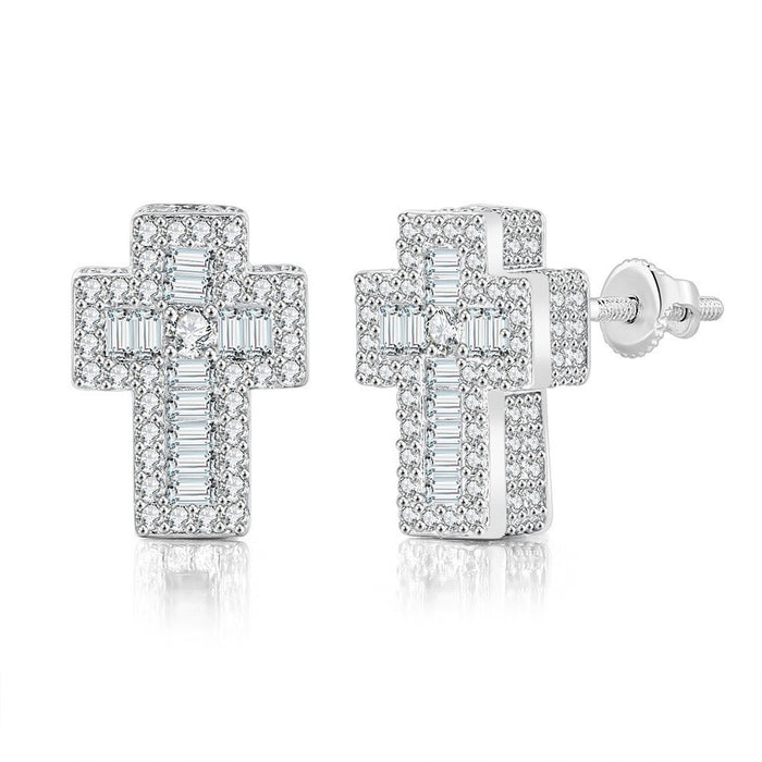 Wholesale Copper Micropaved Zirconia Cross Thread Earrings JDC-ES-QLX075