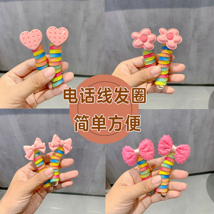 Wholesale Rainbow Children' s Phone Cord Hair Scrunchies Cute Cartoon Colorful Rubber Band