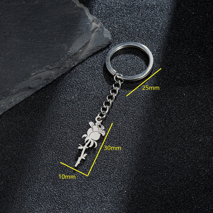 Wholesale Stainless Steel Simple Flower Pendant Keychain JDC-KC-JiS001