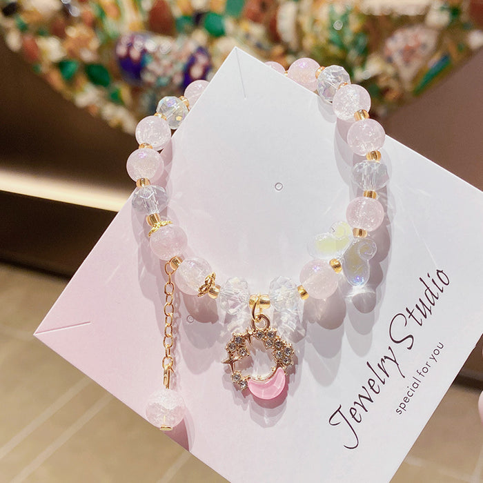 Wholesale Green Glass Crystal Hand Beaded Bracelet Butterfly Moon Design MOQ≥3