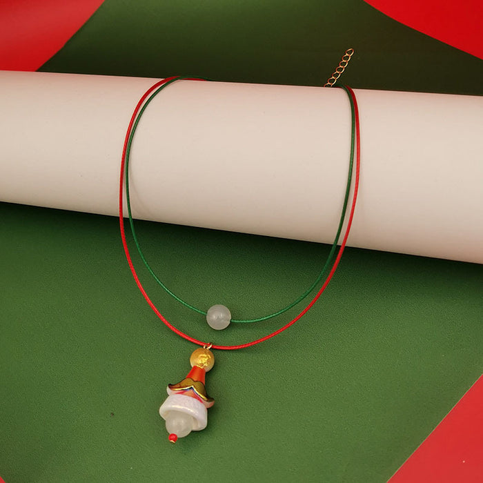 Wholesale Christmas Double Necklace Luminous  Christmas Hat Snowflake Christmas Tree Necklace