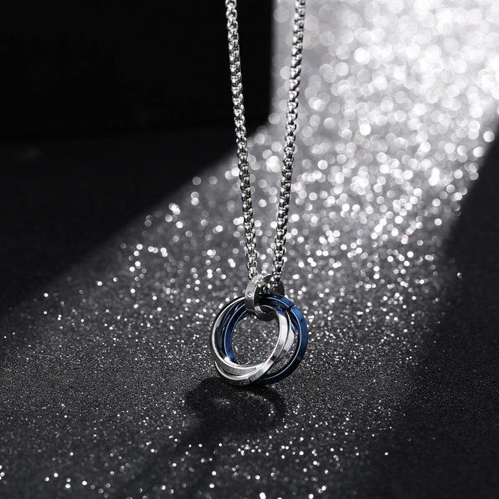 Wholesale Necklace Titanium Steel Three Ring Ring Pendant Hip Hop Sweater Chain (F) JDC-NE-LiL002